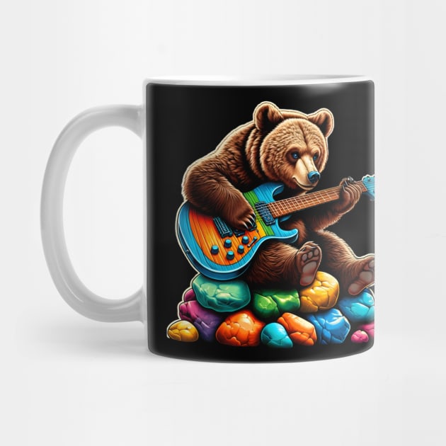 Cute Brown Bear Playing An Electric Guitar by Merchweaver